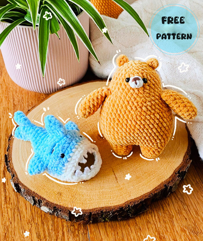 Amigurumi Teddy Bear with Awesome Shark Hat Free Pattern-1
