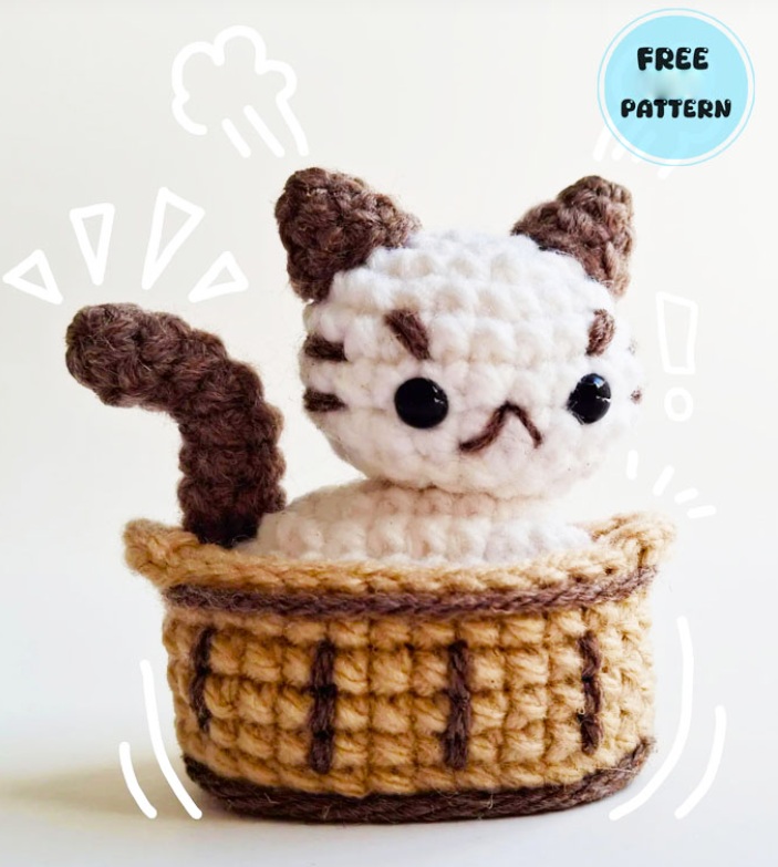 Amigurumi White Baby Kitty Sitting in a Basket Free Pattern-1