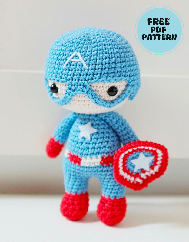 Amigurumi Captain America Crochet Doll with Red Shield Free Pattern-1