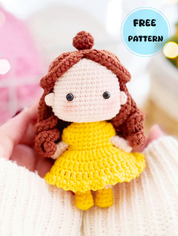 Amigurumi Crochet Belle Doll in Yellow Dress Step by Step Free Pattern-1