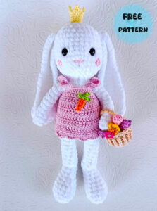Amigurumi Crochet Bunny in Pink Dress with Basket on Arm Free Pattern-1