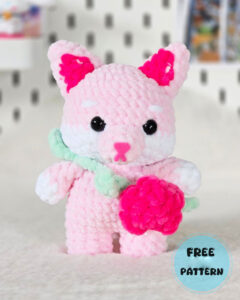 Amigurumi Crochet Pink Fox with a Bag Made from Flowers Free Pattern-1
