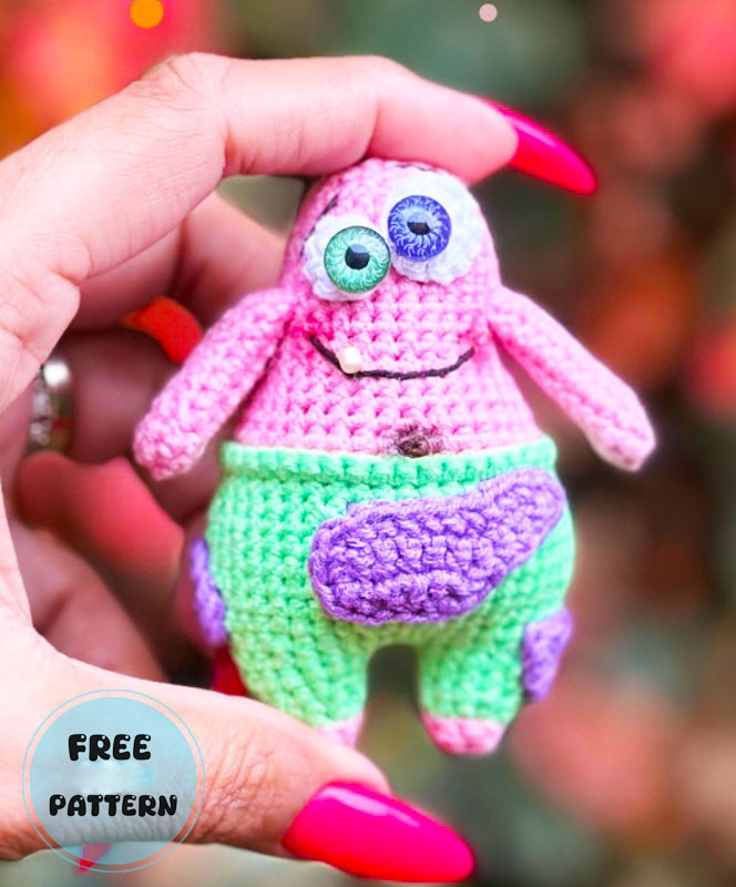 Amigurumi Crochet Spongebob Patrick Star Keychain Free Pattern-1