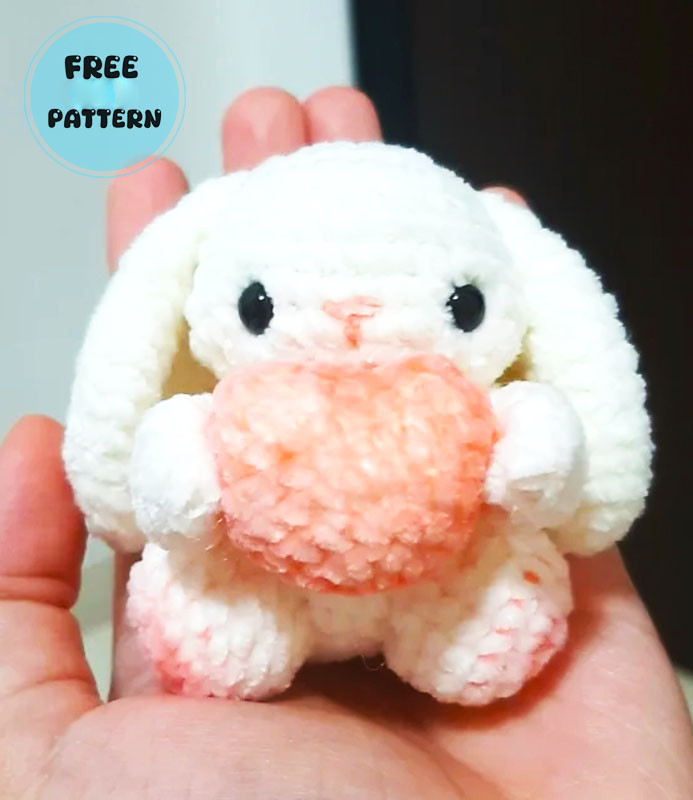 Amigurumi Crochet Valentine’s Day Bunny Holding a Heart in Arms Free Pattern-1