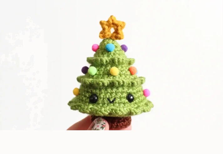 Amigurumi Crochet Mini Christmas Tree Ornament Free Pattern-1
