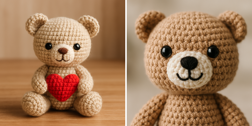 Free Crochet Pattern for a Loveable Valentine Bear Amigurumi collage