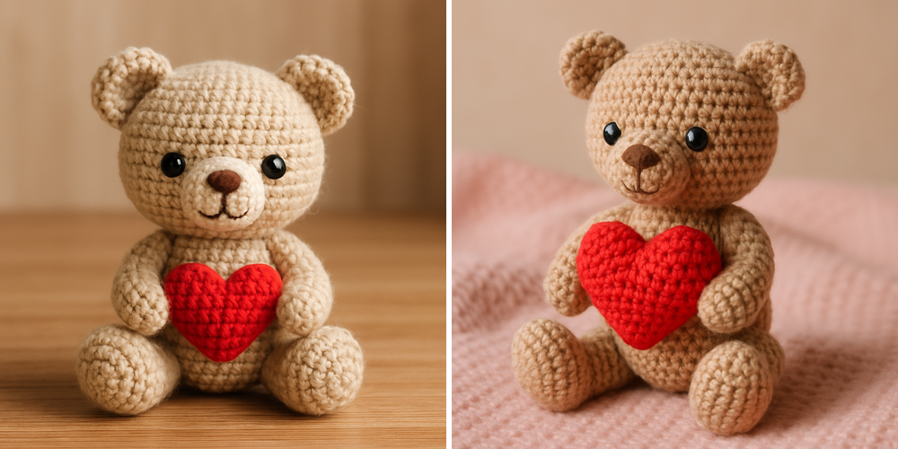 Free Crochet Pattern for a Loveable Valentine Bear Amigurumi collage