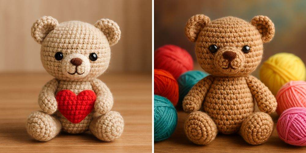 Free Crochet Pattern for a Loveable Valentine Bear Amigurumi collage
