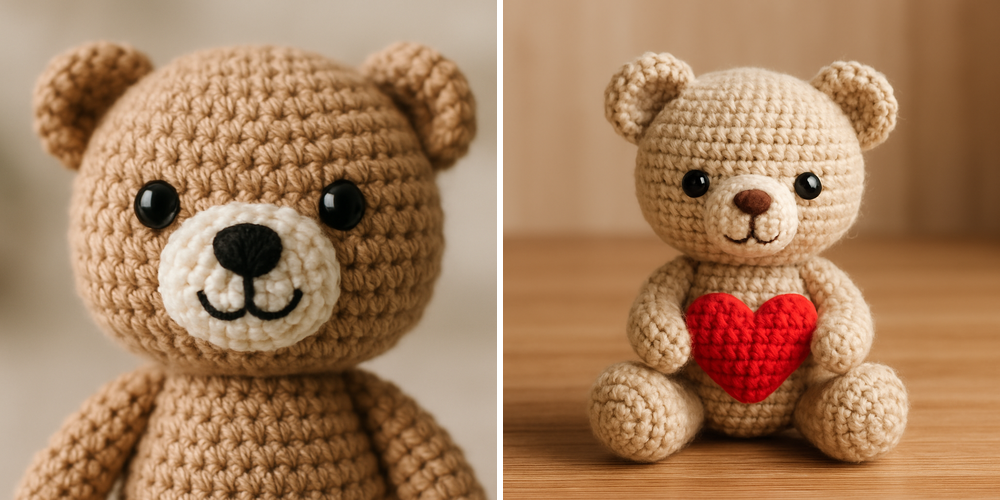 Free Crochet Pattern for a Loveable Valentine Bear Amigurumi collage