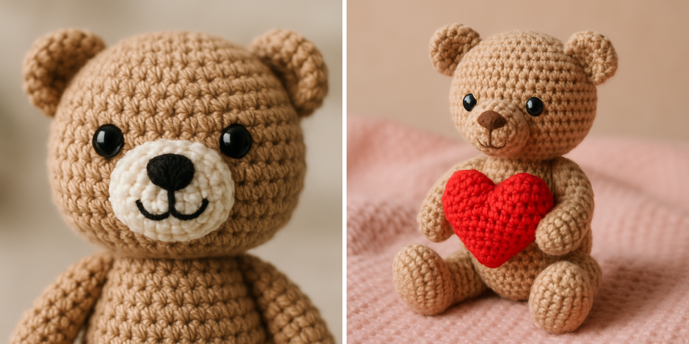 Free Crochet Pattern for a Loveable Valentine Bear Amigurumi collage