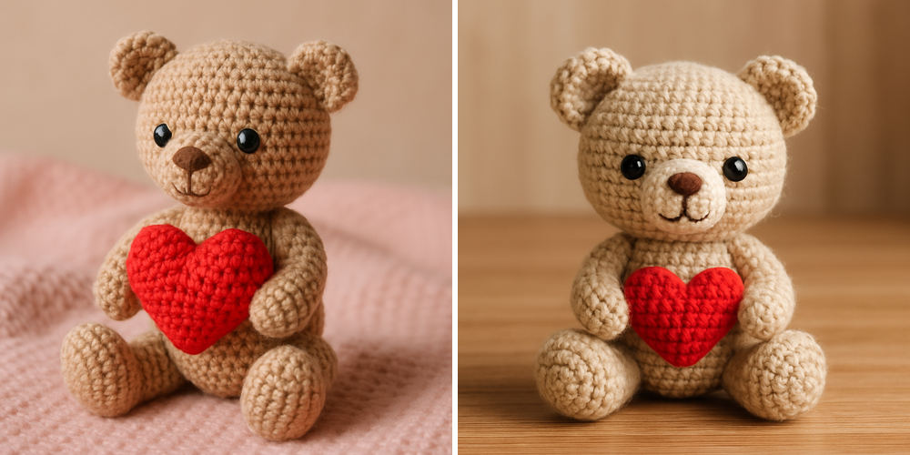Free Crochet Pattern for a Loveable Valentine Bear Amigurumi collage