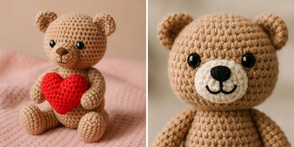 Free Crochet Pattern for a Loveable Valentine Bear Amigurumi collage