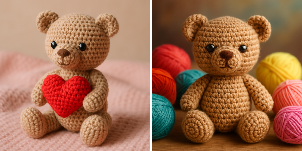Free Crochet Pattern for a Loveable Valentine Bear Amigurumi collage