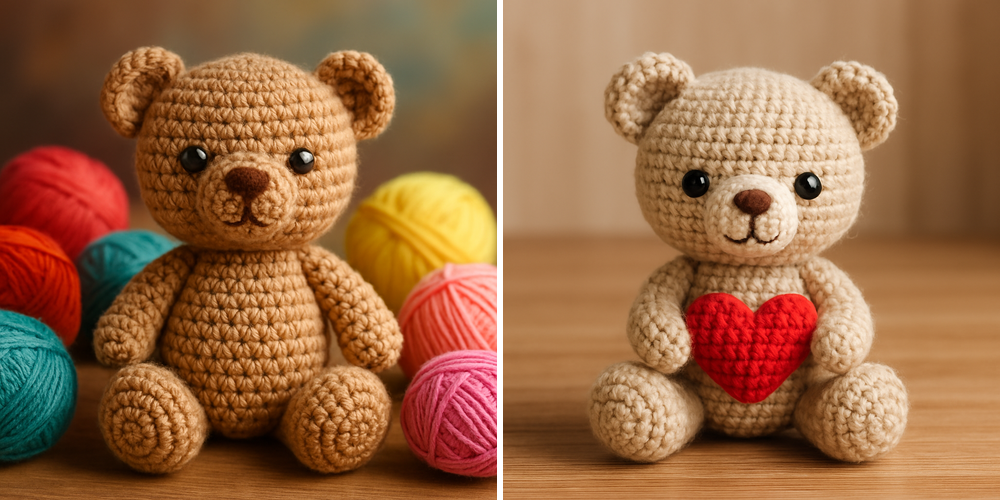 Free Crochet Pattern for a Loveable Valentine Bear Amigurumi collage