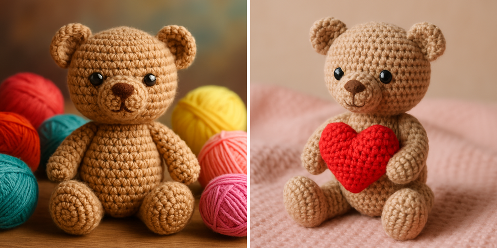 Free Crochet Pattern for a Loveable Valentine Bear Amigurumi collage