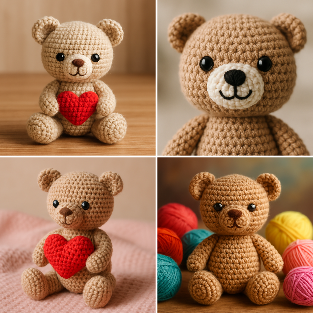 Free Crochet Pattern for a Loveable Valentine Bear Amigurumi collage