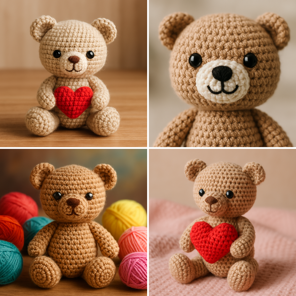 Free Crochet Pattern for a Loveable Valentine Bear Amigurumi collage