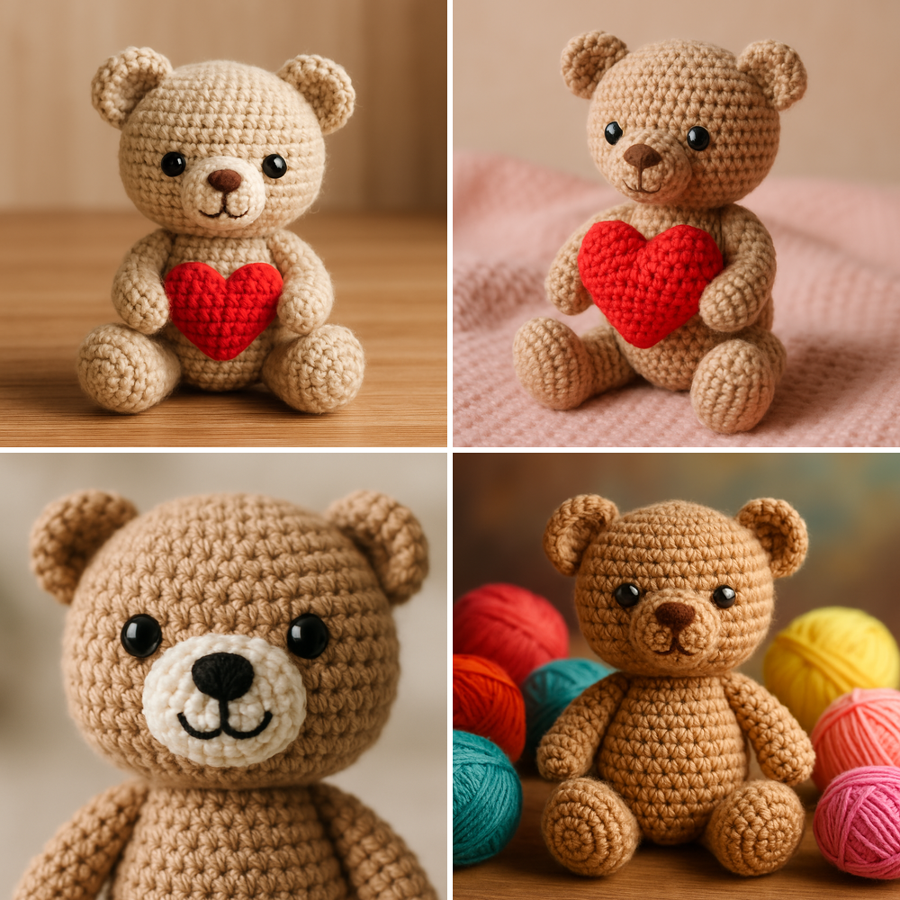 Free Crochet Pattern for a Loveable Valentine Bear Amigurumi collage