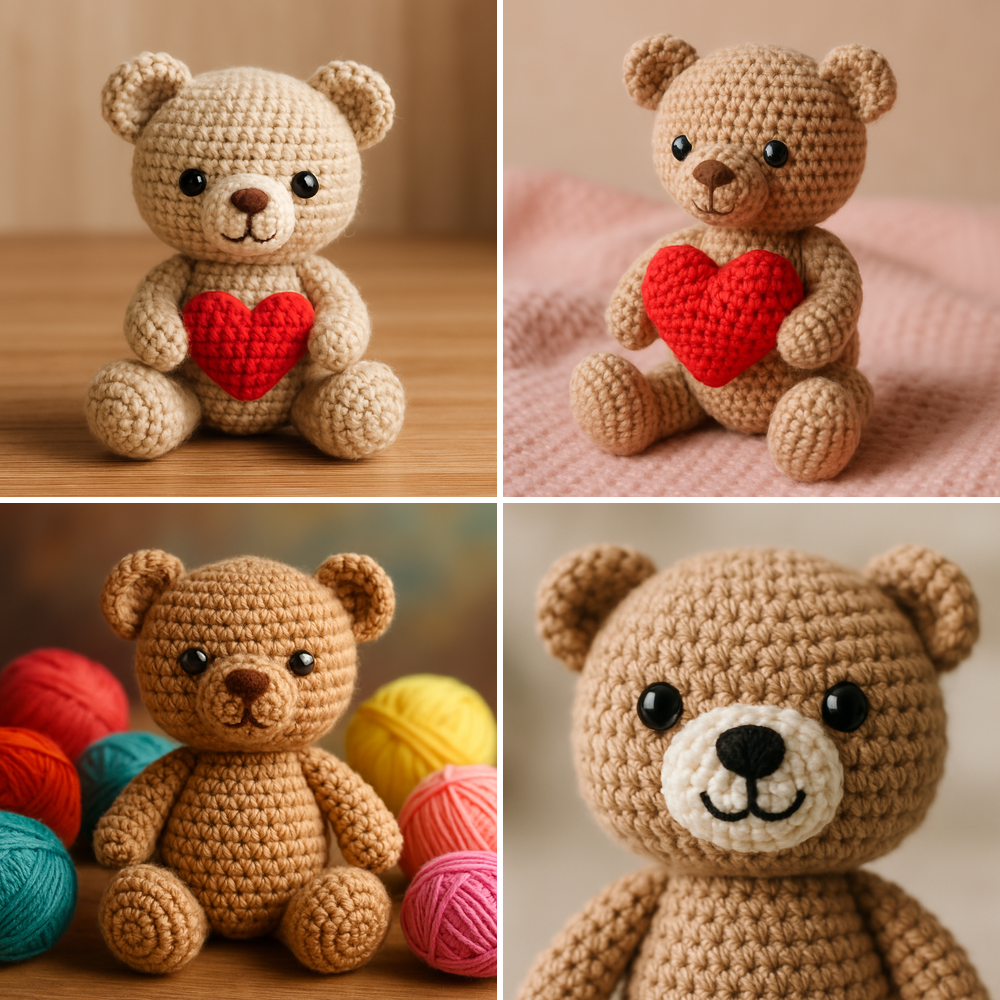 Free Crochet Pattern for a Loveable Valentine Bear Amigurumi collage