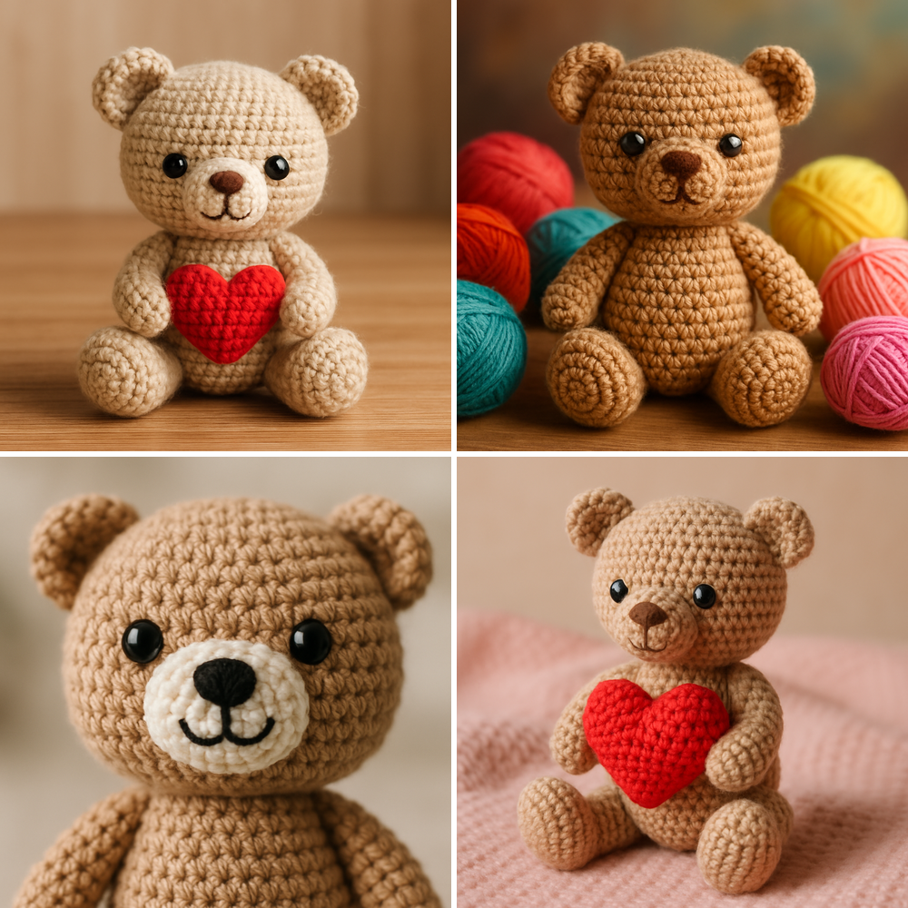 Free Crochet Pattern for a Loveable Valentine Bear Amigurumi collage
