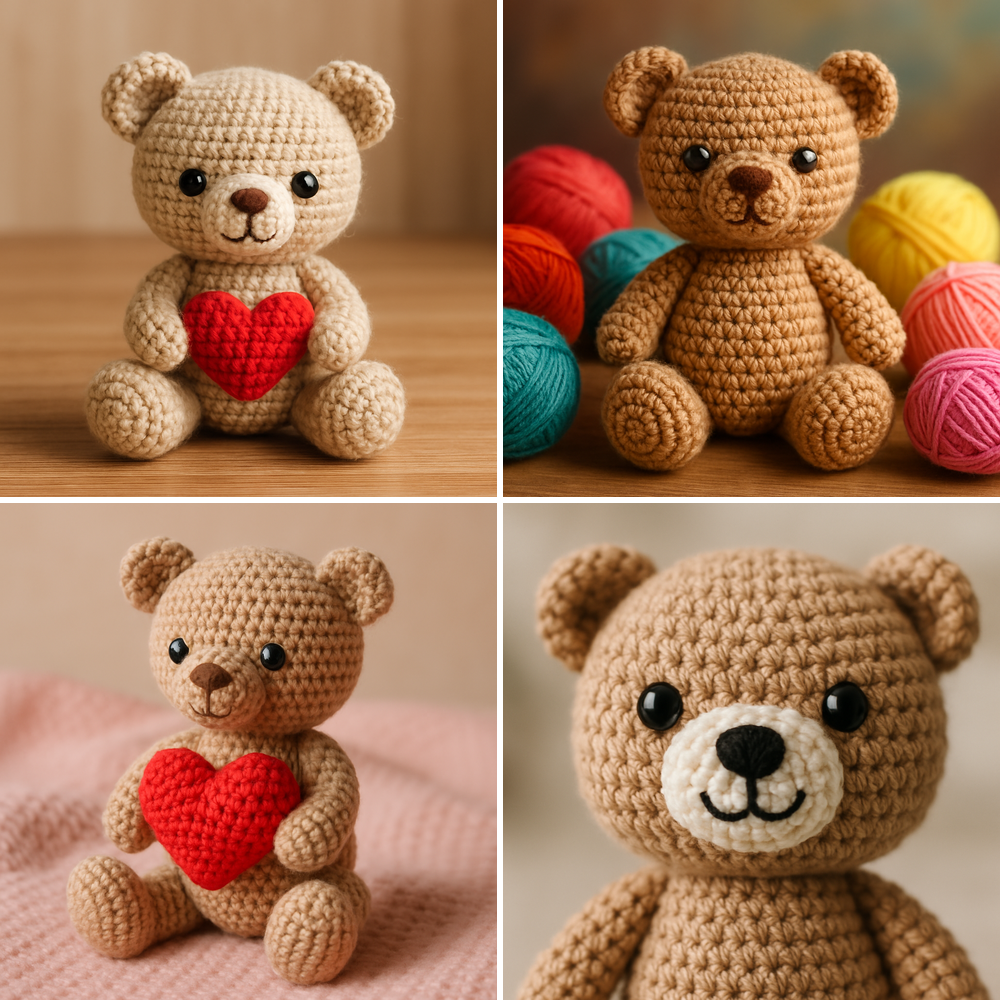 Free Crochet Pattern for a Loveable Valentine Bear Amigurumi collage