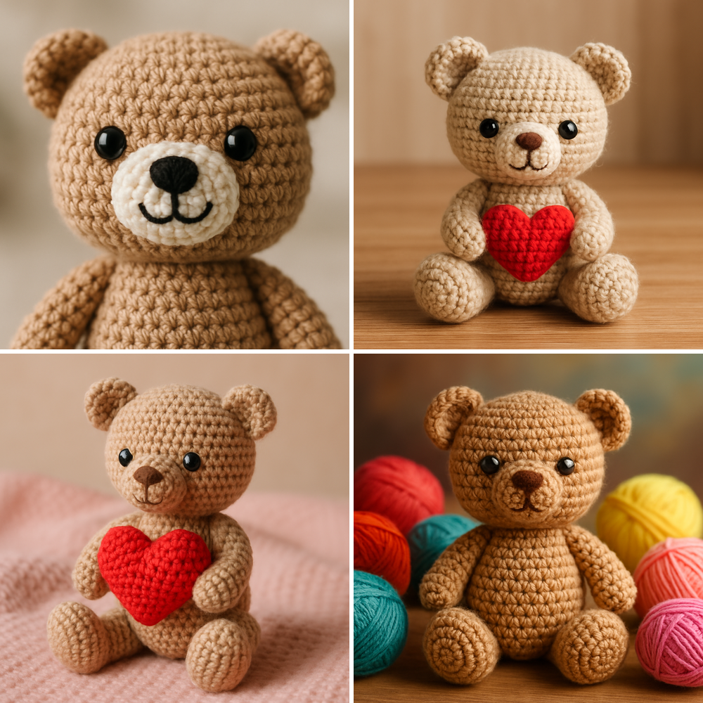 Free Crochet Pattern for a Loveable Valentine Bear Amigurumi collage