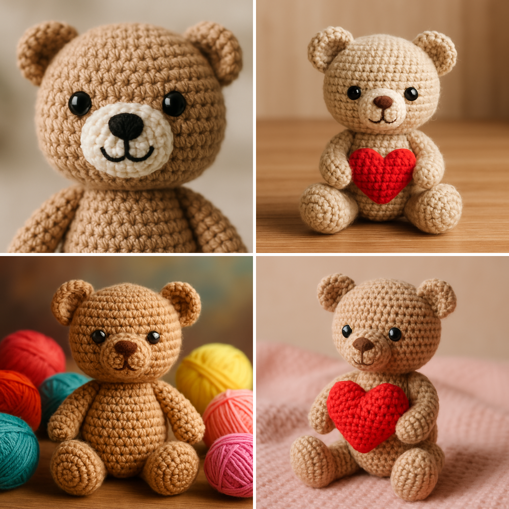 Free Crochet Pattern for a Loveable Valentine Bear Amigurumi collage