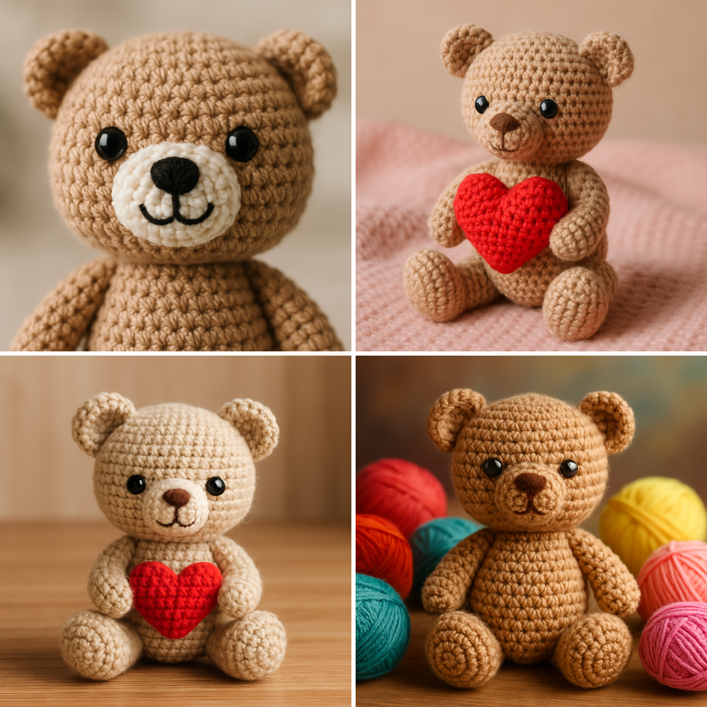 Free Crochet Pattern for a Loveable Valentine Bear Amigurumi collage