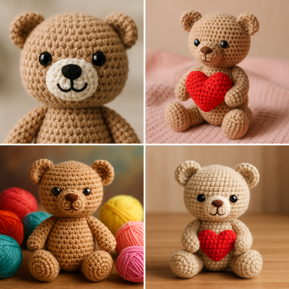 Free Crochet Pattern for a Loveable Valentine Bear Amigurumi collage