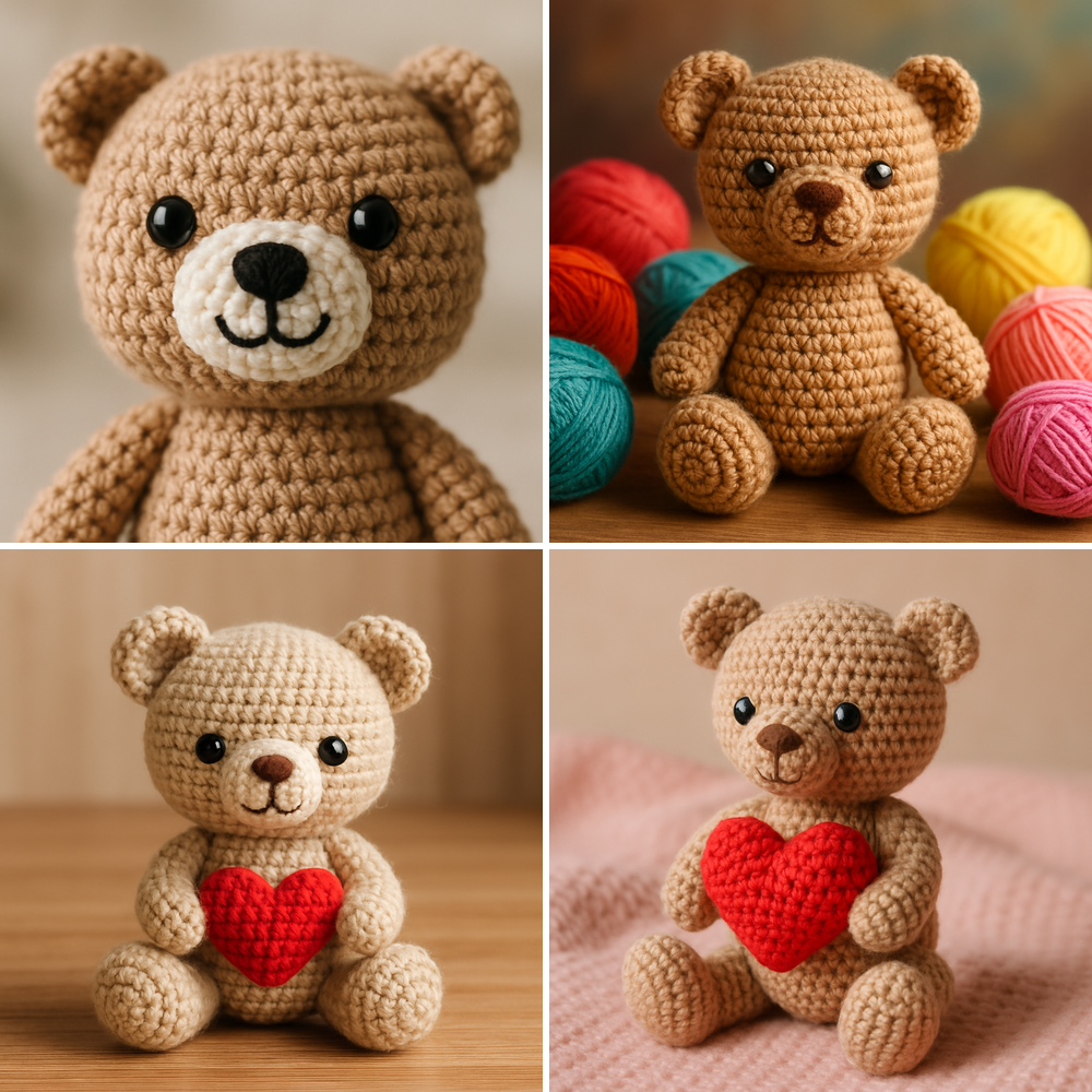 Free Crochet Pattern for a Loveable Valentine Bear Amigurumi collage