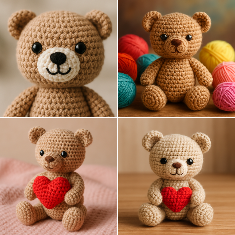 Free Crochet Pattern for a Loveable Valentine Bear Amigurumi collage