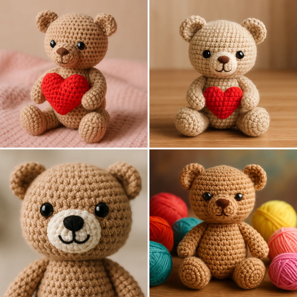 Free Crochet Pattern for a Loveable Valentine Bear Amigurumi collage