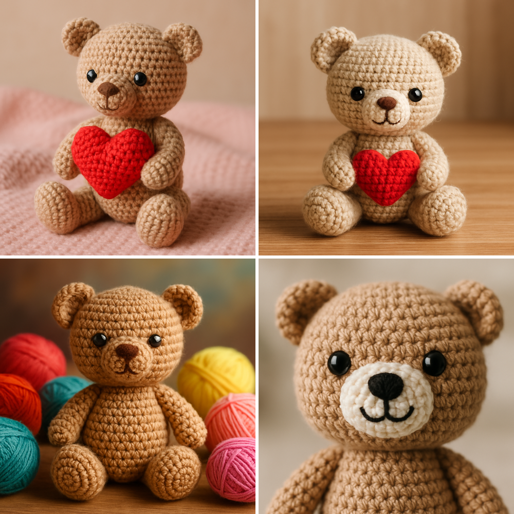 Free Crochet Pattern for a Loveable Valentine Bear Amigurumi collage