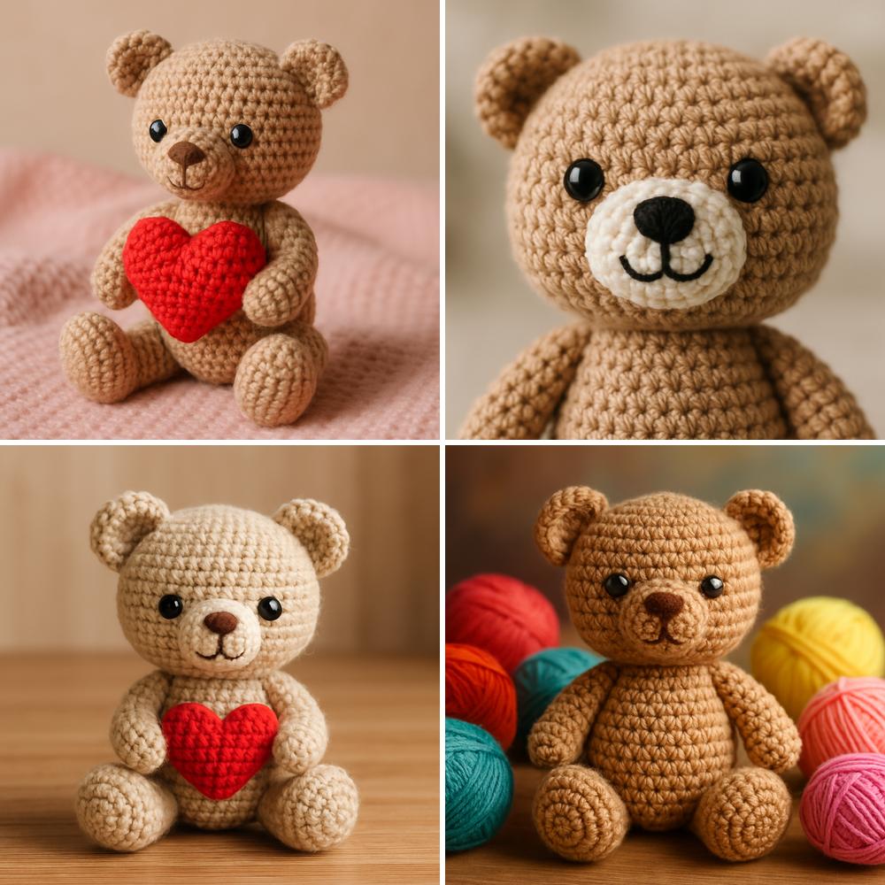 Free Crochet Pattern for a Loveable Valentine Bear Amigurumi collage