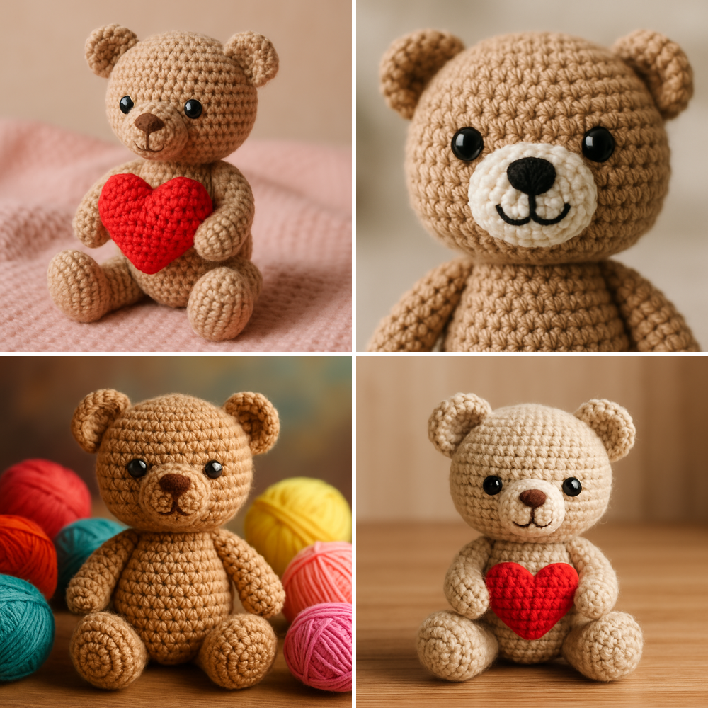 Free Crochet Pattern for a Loveable Valentine Bear Amigurumi collage