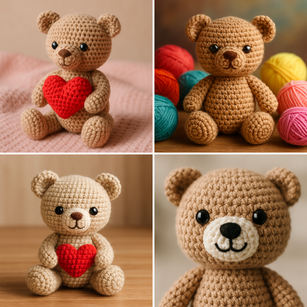 Free Crochet Pattern for a Loveable Valentine Bear Amigurumi collage