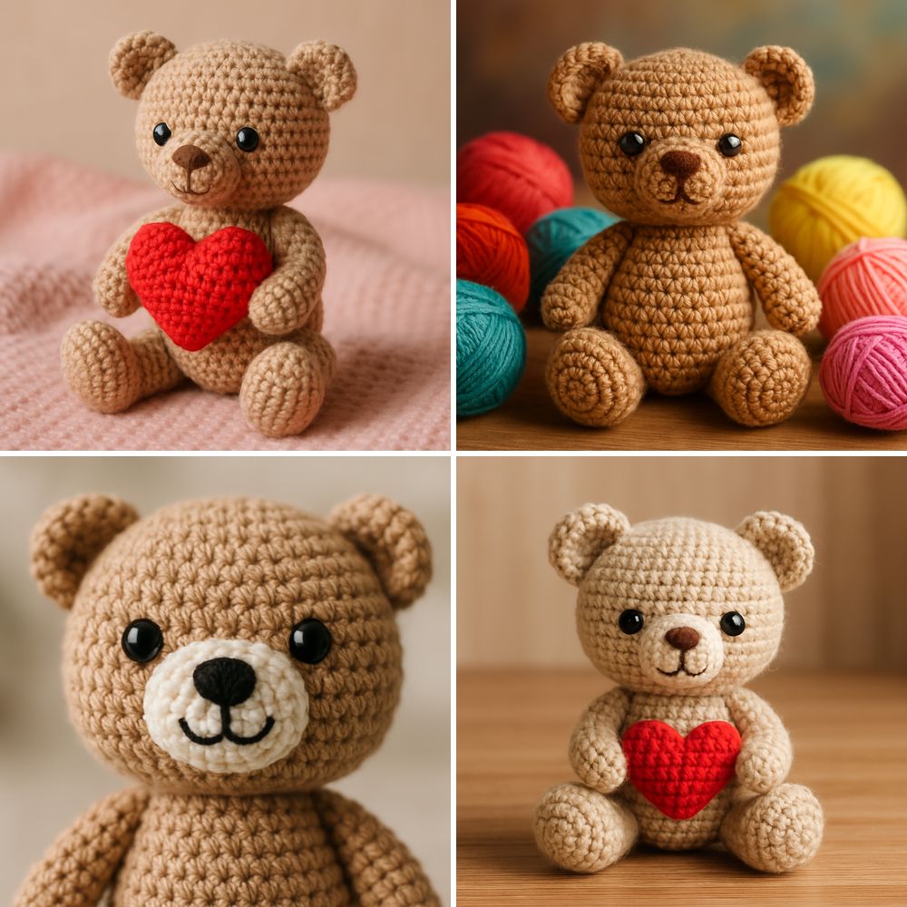 Free Crochet Pattern for a Loveable Valentine Bear Amigurumi collage