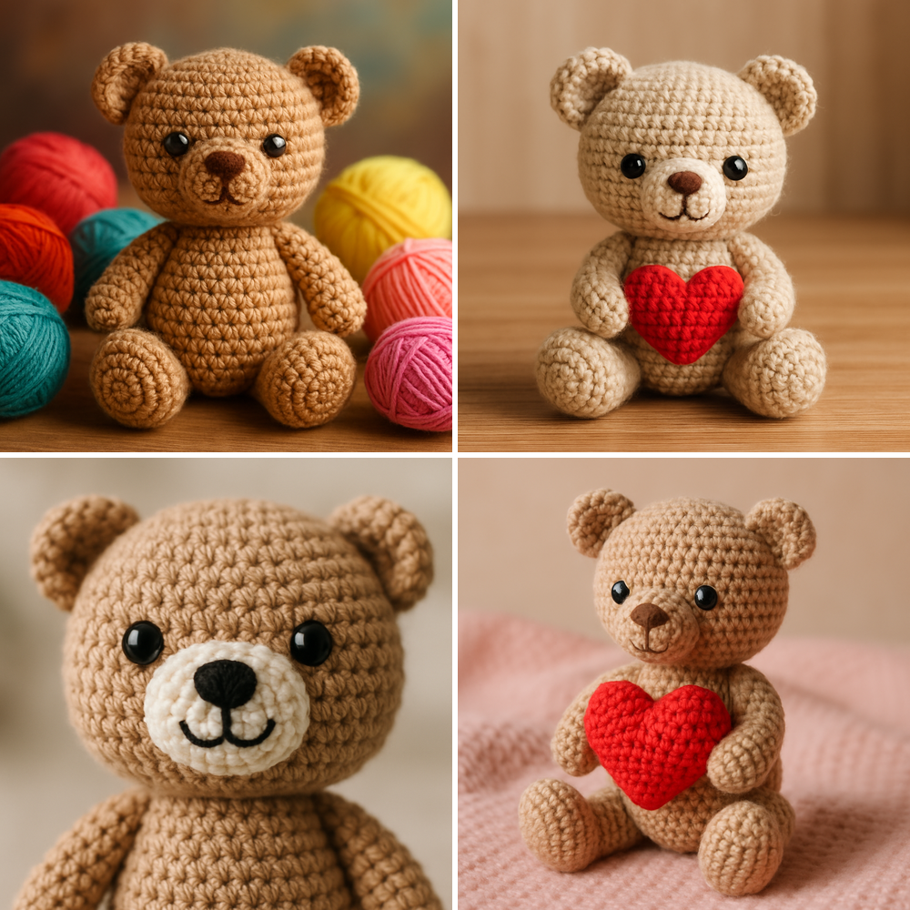 Free Crochet Pattern for a Loveable Valentine Bear Amigurumi collage