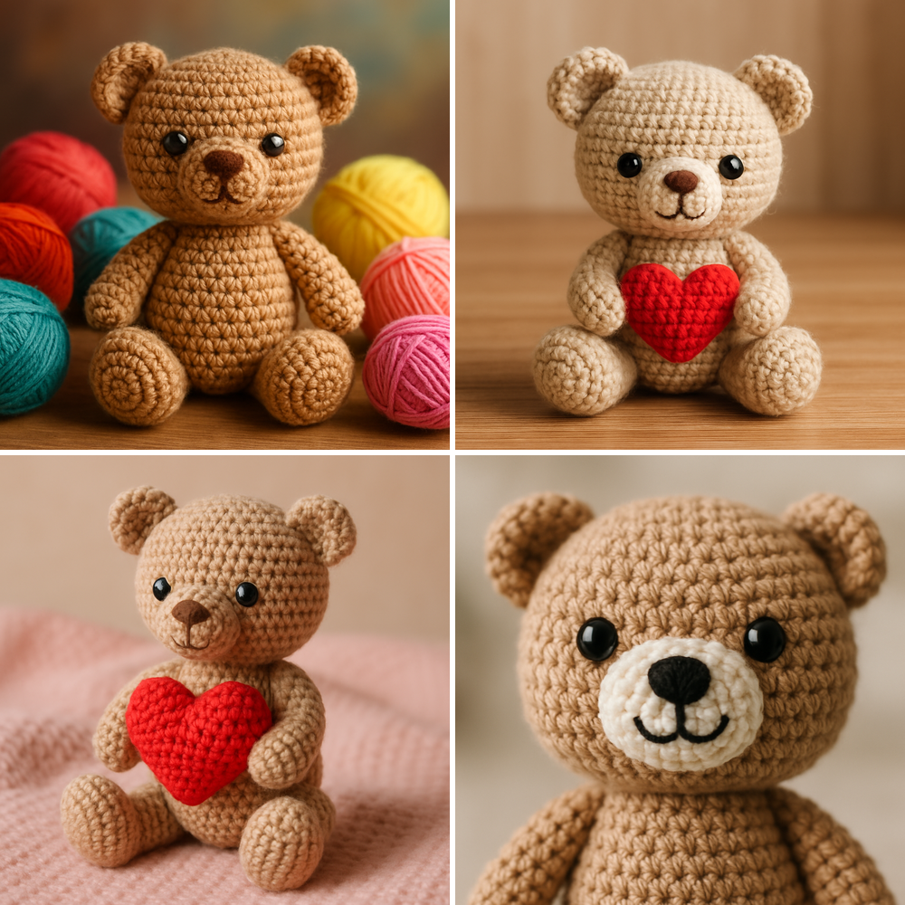 Free Crochet Pattern for a Loveable Valentine Bear Amigurumi collage