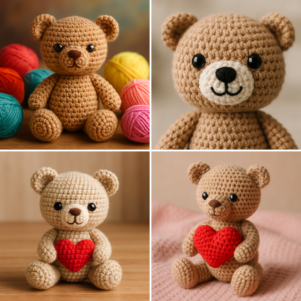 Free Crochet Pattern for a Loveable Valentine Bear Amigurumi collage