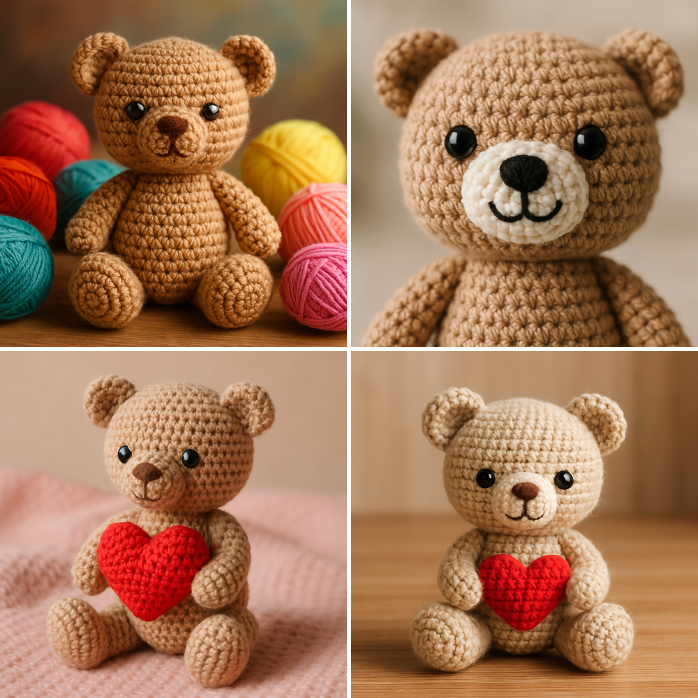 Free Crochet Pattern for a Loveable Valentine Bear Amigurumi collage