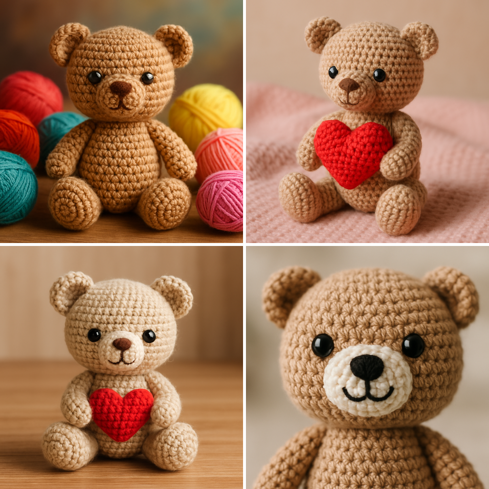 Free Crochet Pattern for a Loveable Valentine Bear Amigurumi collage