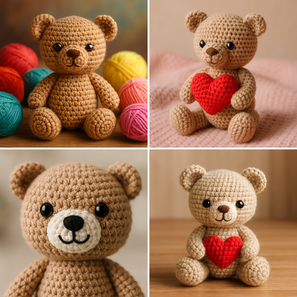 Free Crochet Pattern for a Loveable Valentine Bear Amigurumi collage