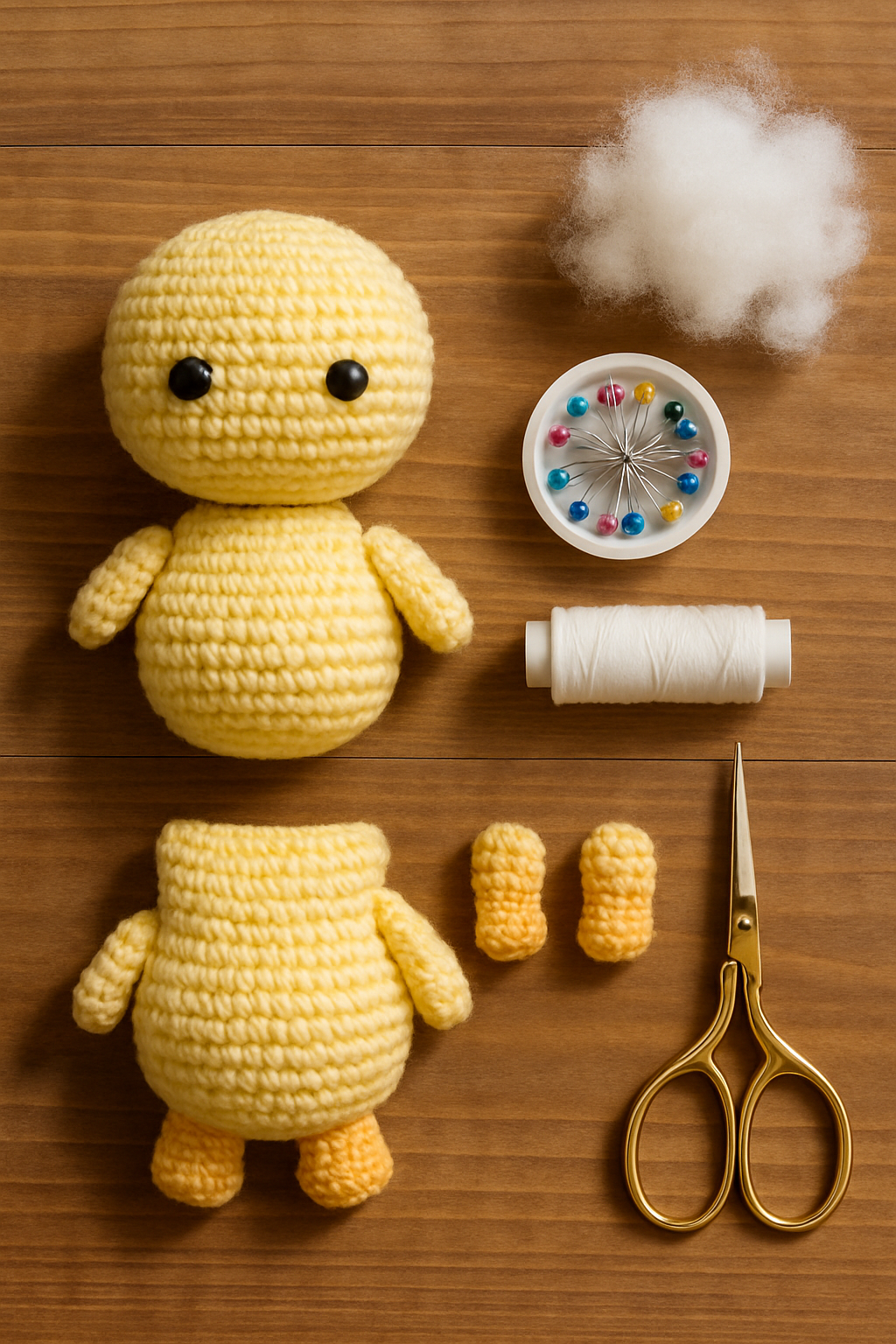 Adorable Amigurumi Chick with Bow Pattern parts layout