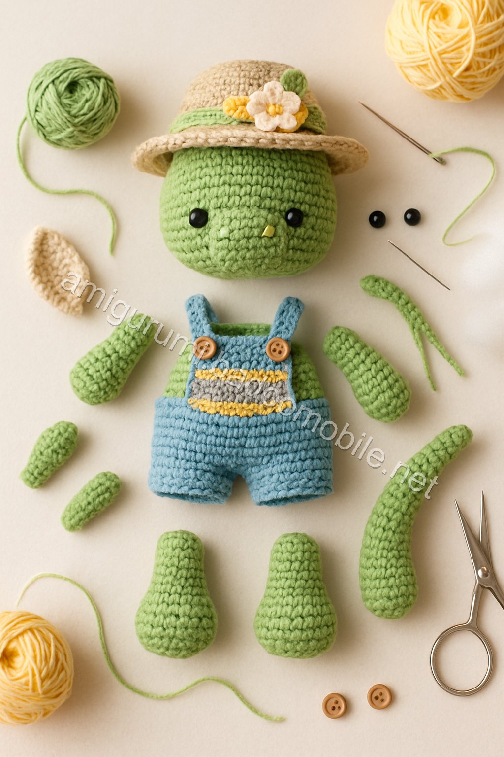 Free Crochet Pattern: Adorable Baby Green Dragon Amigurumi crochet parts