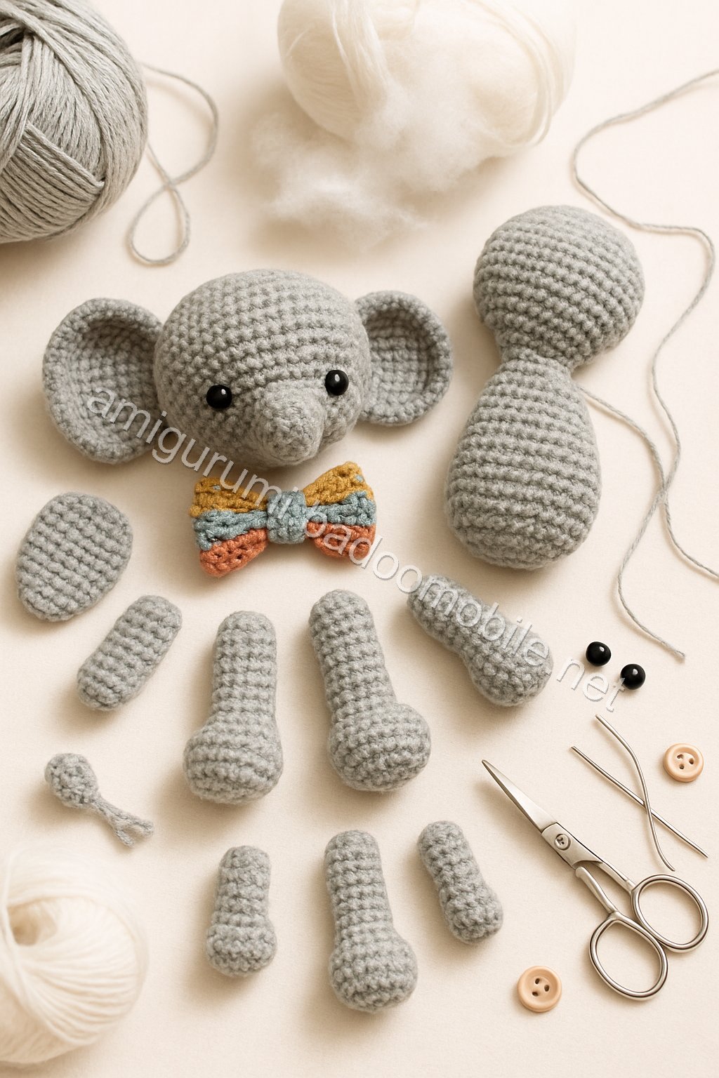 Free Crochet Pattern: Adorable Amigurumi Mini Elephant crochet parts