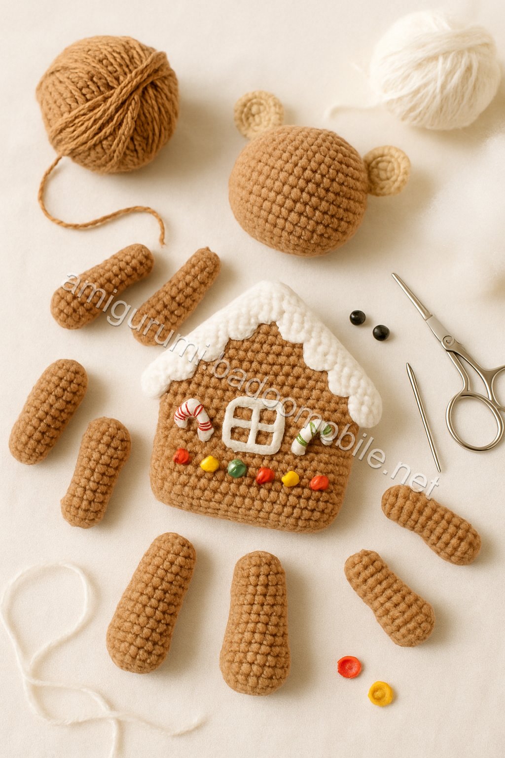 Amigurumi Gingerbread House Free Pattern crochet parts