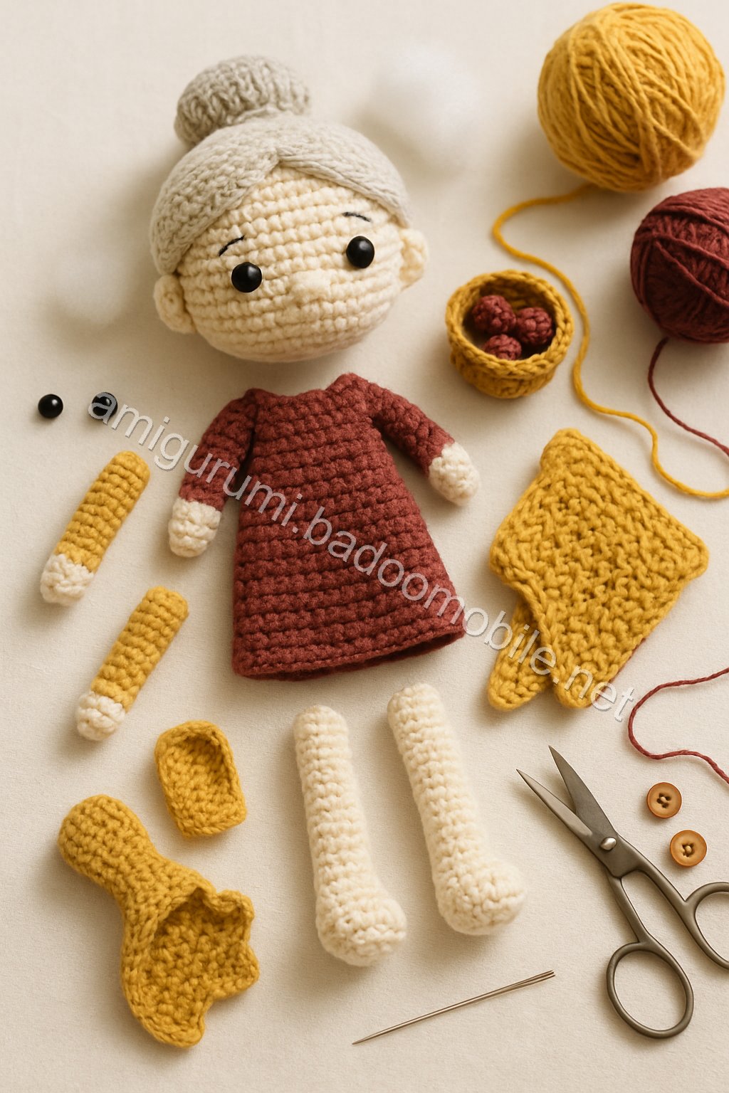 Free Crochet Pattern for Amigurumi Grandma Doll - A Charming Keepsake crochet parts