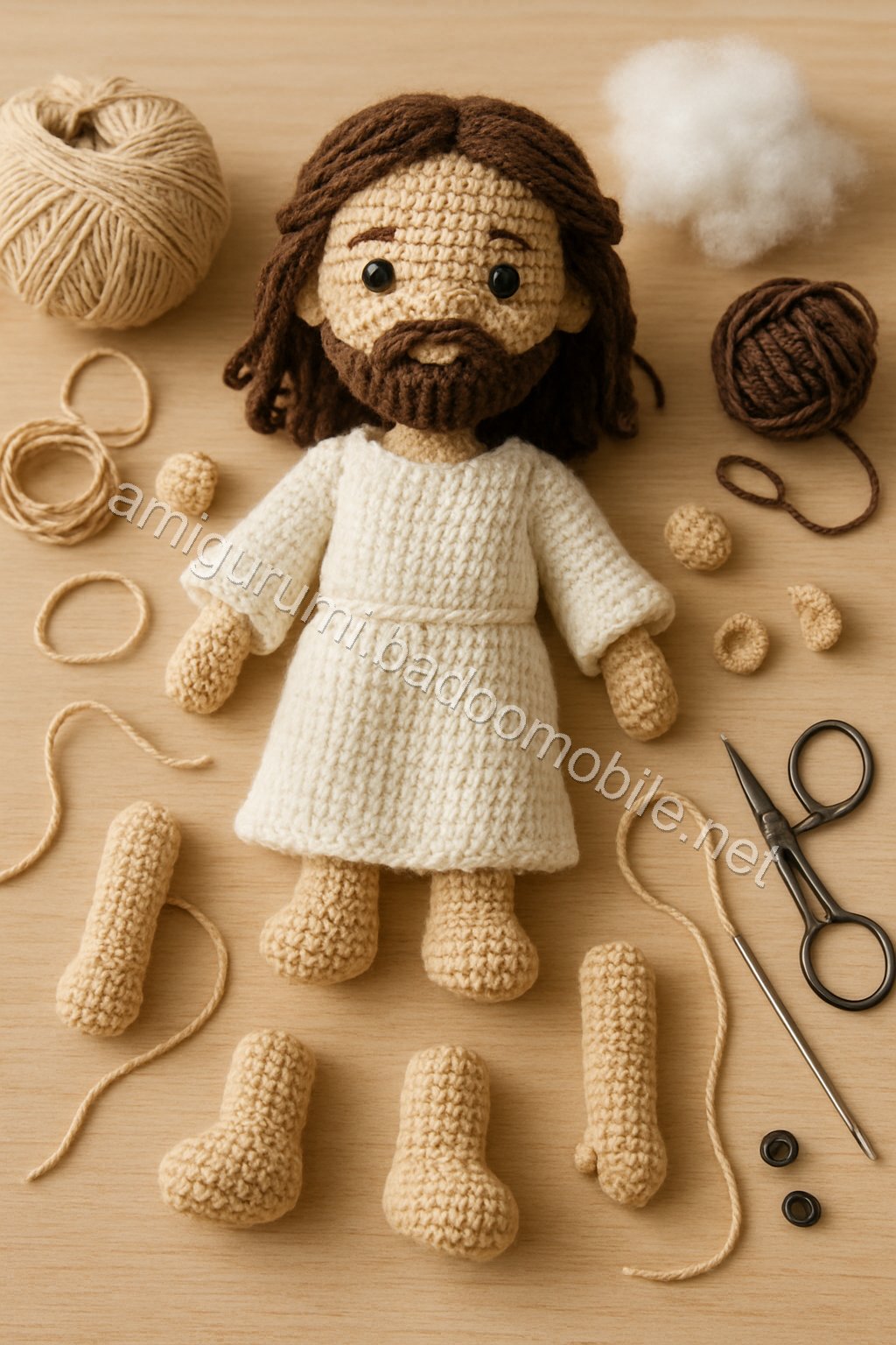 Free Crochet Pattern for Amigurumi Jesus Doll crochet parts