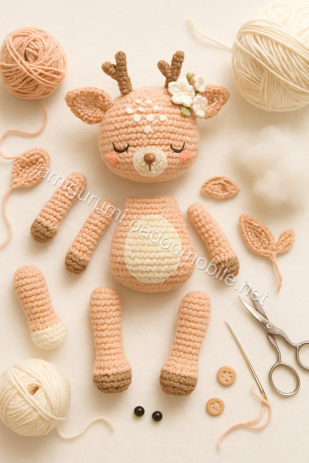 Amigurumi Peach Blossom Fawn Free Pattern crochet parts